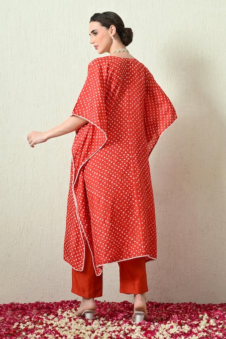 OHH CROW Bandhani Print Kaftan & Chanderi Pant Set 