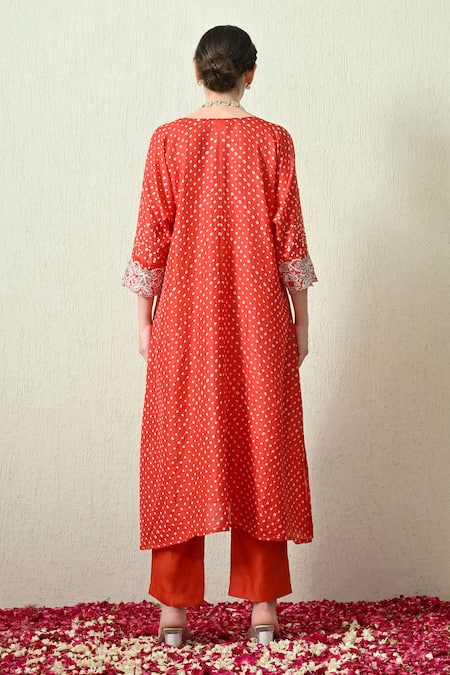 OHH CROW Bandhani Kaftan & Chanderi Silk Pant Set 