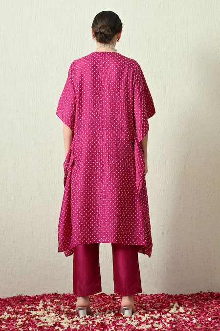 OHH CROW Bandhani Kaftan & Chanderi Pant Set 