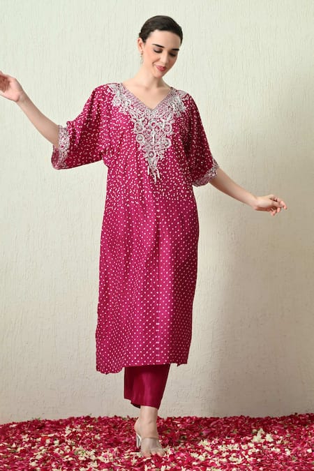 OHH CROW Bandhani Kaftan & Pant Set 