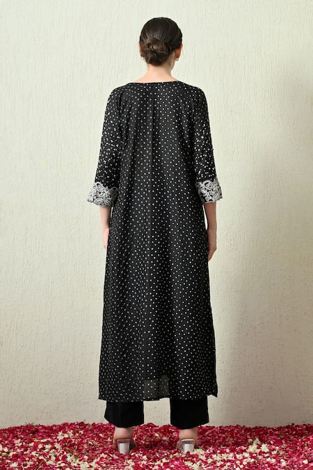 OHH CROW Bandhani Pattern Embroidered Kaftan & Pant Set 