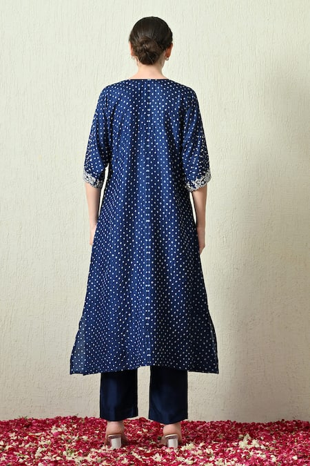 OHH CROW Embroidered Bandhani Kaftan & Pant Set 