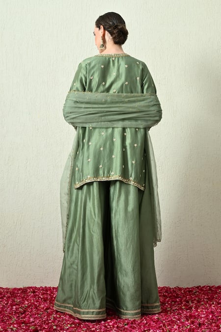 OHH CROW Embroidered Chanderi Silk Kurta & Sharara Set 