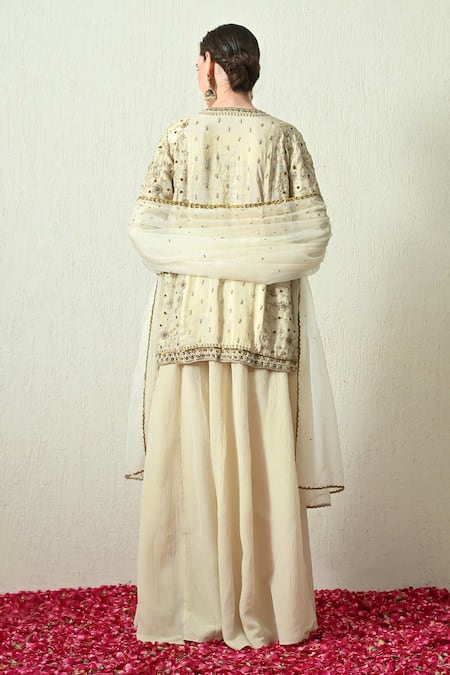 OHH CROW Embroidered Kurta Crush Sharara Set 