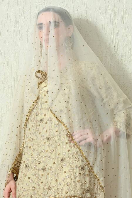 Buy_OHH CROW_Ivory Organza Embroidery, Zari V-neck Kurta Sharara Set _Online_at_Aza_Fashions