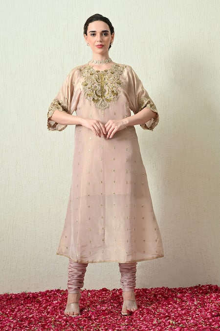 OHH CROW Embroidered Tissue Silk Kurta Set 