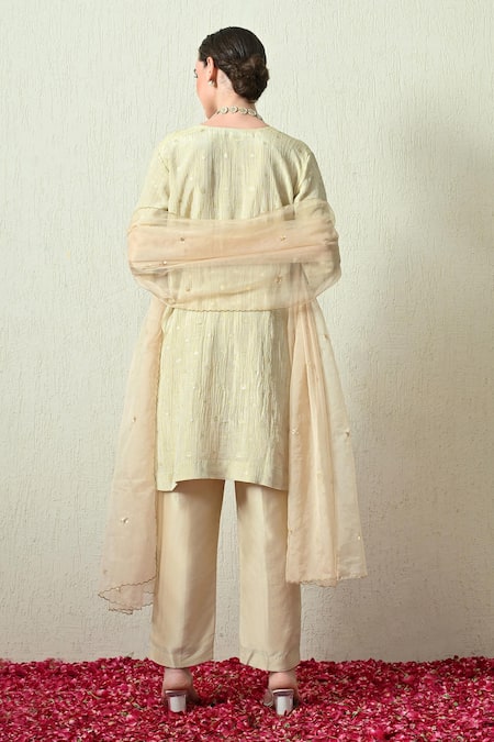 OHH CROW Embroidered Crush Tissue Silk Kurta Set 