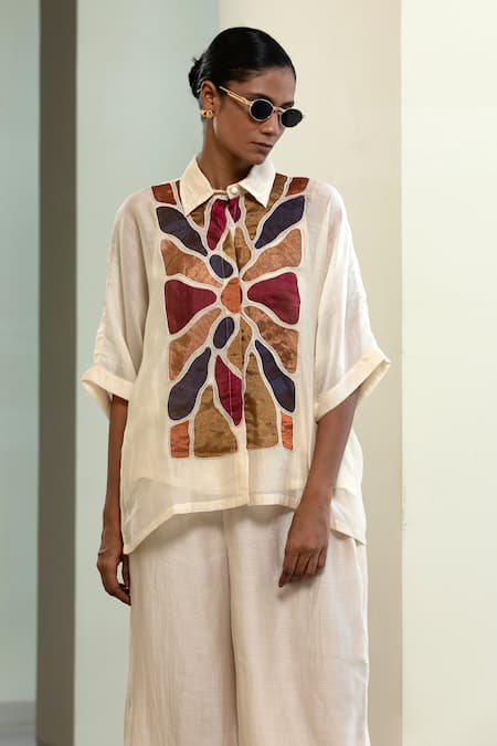 Eeda Geometric Patchwork Viscose Silk Shirt & Slip 