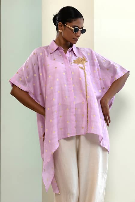 Eeda Asymmetrical Zari Booti Chanderi Shirt 