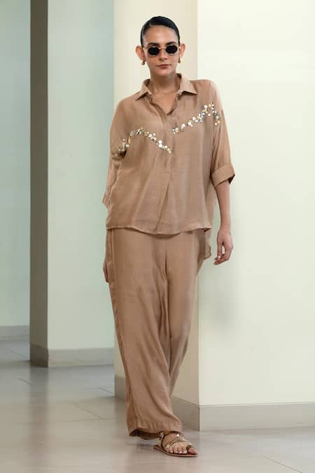 Eeda Sequins Embellished Shirt With Slip 