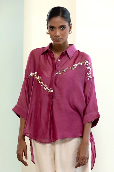 Eeda Sequins Embroidered Abstract Shirt With Slip 