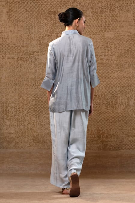 Eeda Metallic Patchwork Silk Shirt & Chanderi Pant Set 