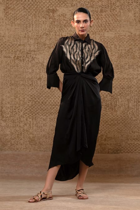 Eeda Metallic Patch Embroidered Shirt & Knotted Skirt 
