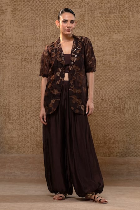 Eeda Zari Stripe Organza Jacket, Bustier & Pant Set 