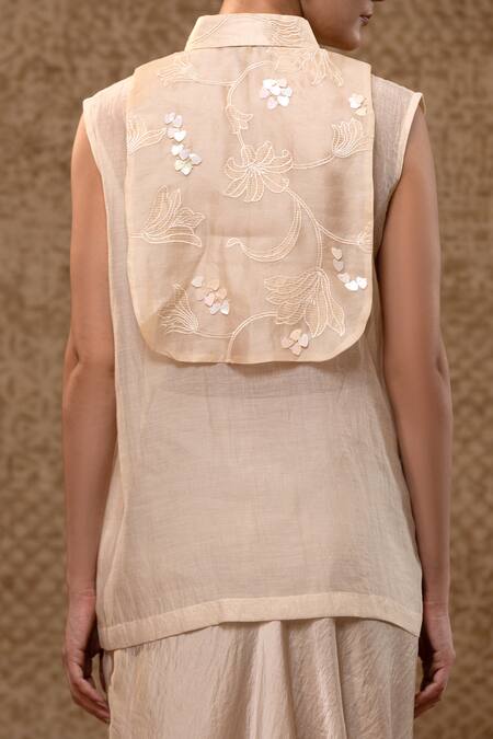 Buy_Eeda_Off White Silk Organza, Silk, Shantoon Chanderi Shirt And Wide-leg Pant _Online_at_Aza_Fashions