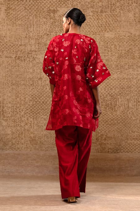 Eeda Silk Organza Applique Floral Kurta & Pant Set 