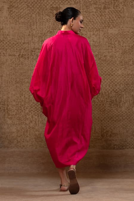 Eeda Sequins Embroidered Silk Sculpted Sleeve Dress 