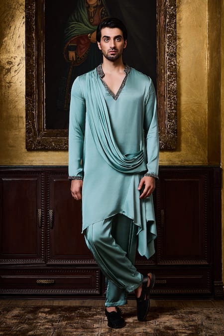 Histori Draped Satin Kurta & Cowled Salwar Set 