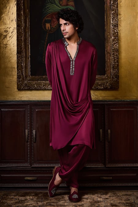 Histori Draped Satin Kurta & Cowled Salwar Set 