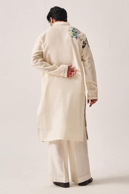 Wabi Sabi By Anshum-Ritesh Monochrome Garden Chanderi Bird & Floral Print Kurta Set 