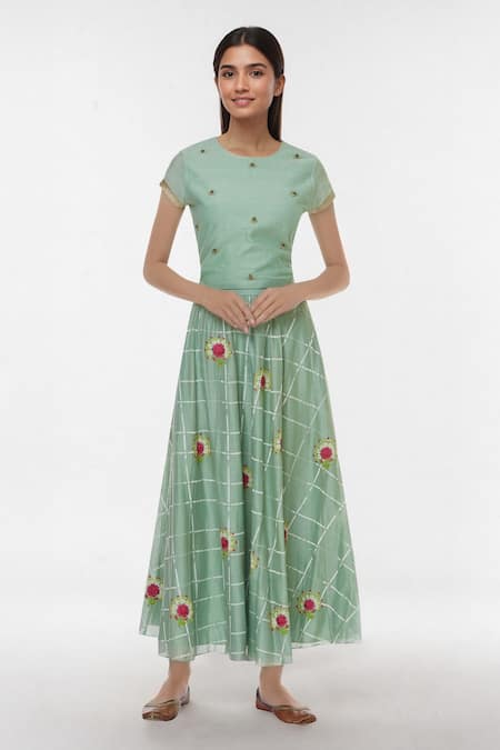 Yogita Kadam Silk Chanderi Blouse & Skirt Set 