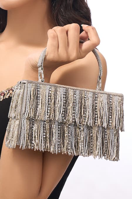 The Purple Sack Beaded Fringe Hand Embroidered Bag 