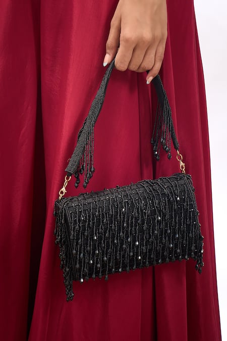 The Purple Sack Beaded Drop Fringe Hand Embroidered Bag 