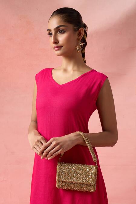 Shop_The Purple Sack_Gold Sequins, Beads Embellished Raw Silk Clutch 