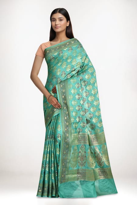Samyukta Singhania Sea Green Pure Tussar Silk Saree 