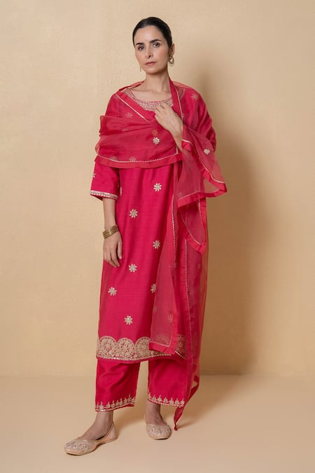 Kameez Cherry Dusk Marori Work Chanderi Kurta Set 