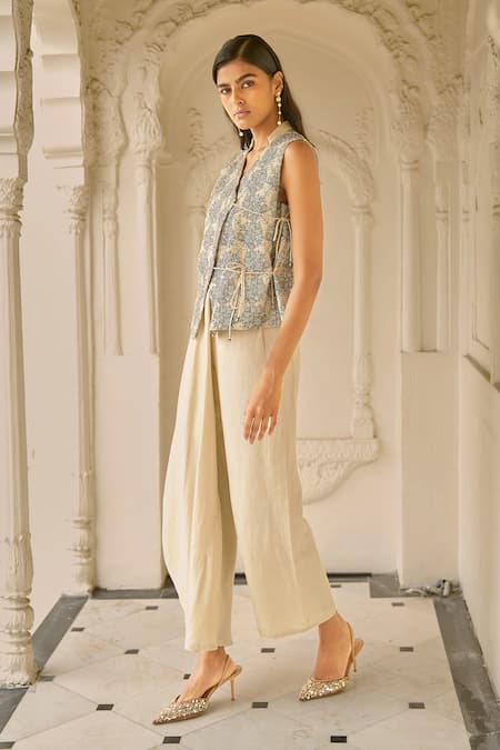 Dash And Dot Asymmetrical Linen Pant 