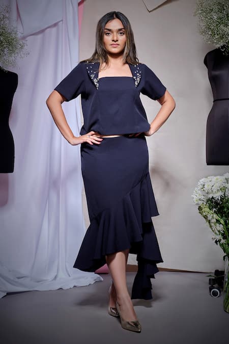 Echke Ecru Linen Top With Ruffle Skirt 