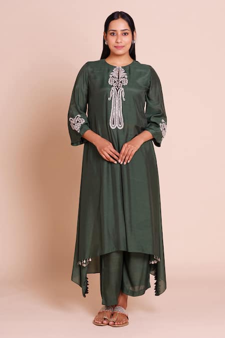 Brij Firan Bottle Green Embroidered Kurta Set 