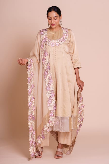 Brij Meher Beige Embroidered Kurta Set 
