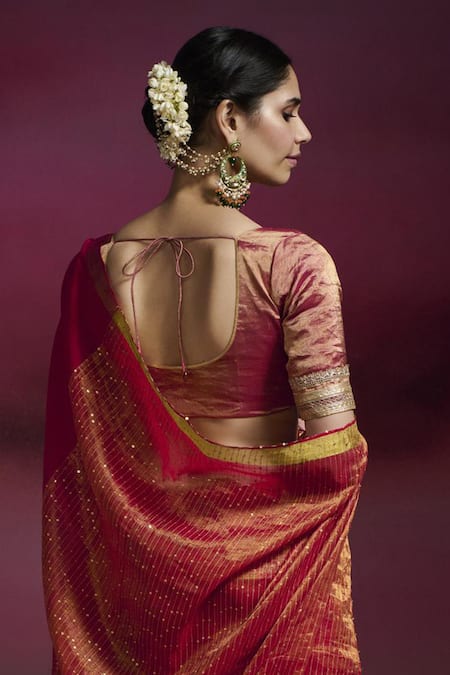 Buy Dressfolk Pink Handloom Cotton Sequins, Parineeta Bordered Saree With Running Blouse Online at Aza Fashions Buy_Dressfolk_Pink Handloom Cotton Sequins, Parineeta Bordered Saree With Running Blouse _Online_at_Aza_Fashions