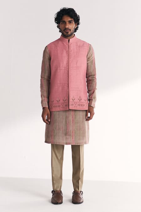 Studio Bagechaa Dino Pink Embroidered Nehru Jacket Set 
