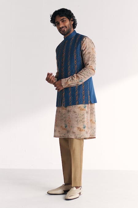 Studio Bagechaa Musawir Blue Embroidered Nehru Jacket Set 