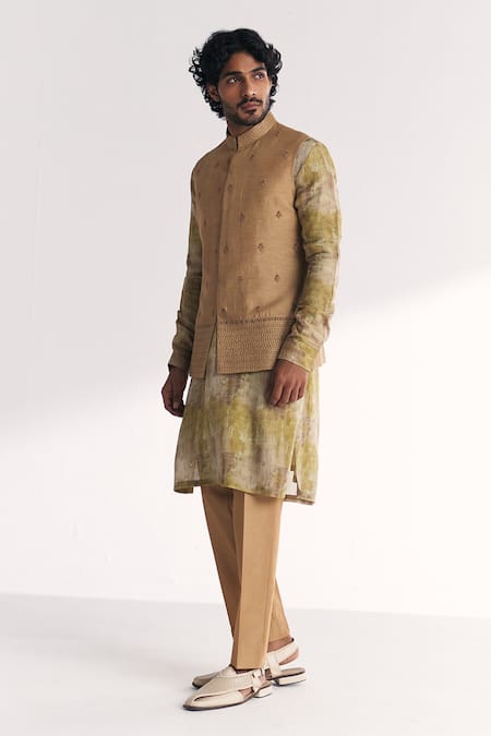 Studio Bagechaa Dilawar Green Embroidered Nehru Jacket Set 