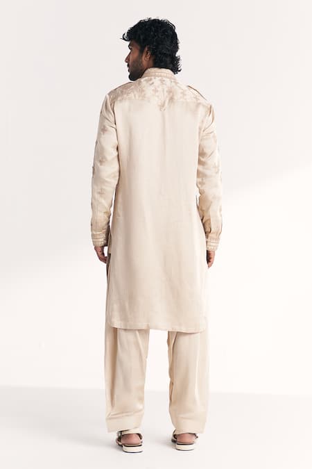 Studio Bagechaa Athar Ivory Embroidered Pathani Kurta Set 