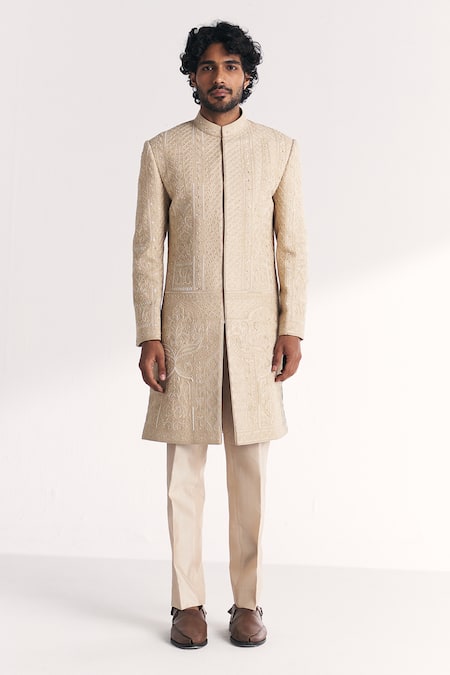 Studio Bagechaa Rustom Ivory Embroidered Achkan Set 