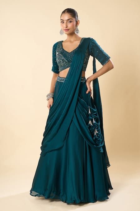 Samyukta Singhania Hand Embroidered Lehenga Saree With Blouse 