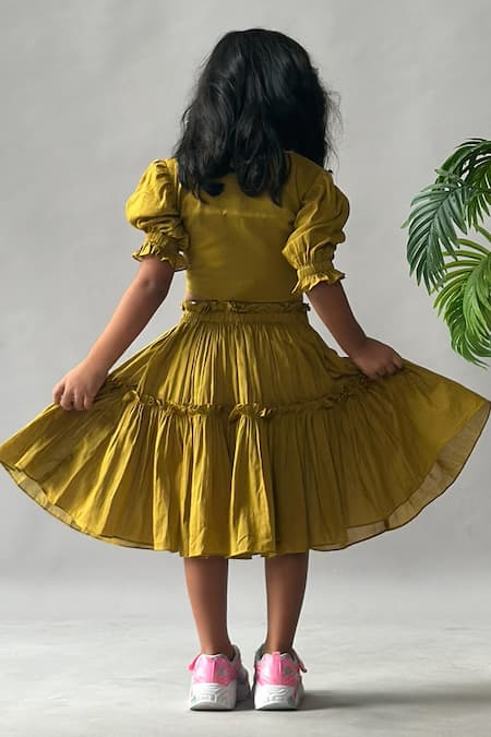 Merge Design Puff Sleeve Tie-Front Top & Tiered Skirt Set 