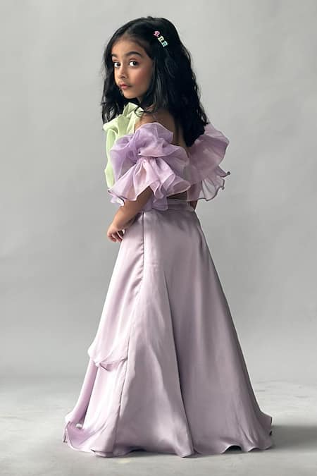 Merge Design Organza Rose Top & Petal Layered Lehenga Set 