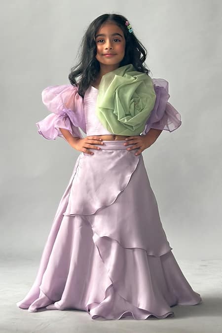 Merge Design Organza Rose Top & Petal Layered Lehenga Set 