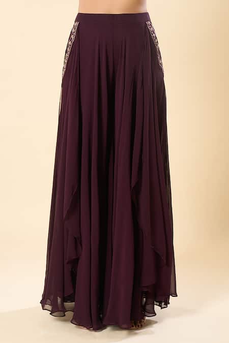 Samyukta Singhania_Purple Silk, Satin, Georgette Embroidery, Metallic Hand Blouse Sharara Set _at_Aza_Fashions