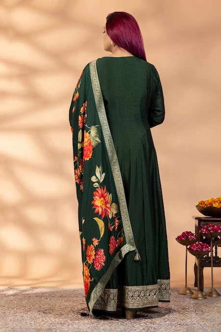 Mamicha Zari Mehak Green Embroidered Anarkali & Dupatta 