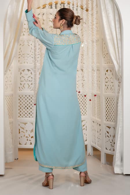 Daljit Sudan Tilla Embroidered Collared Kurta & Pant Set