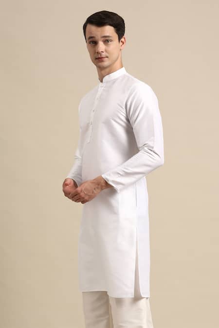 Sayisha_White Silk Solid Long Kurta _at_Aza_Fashions