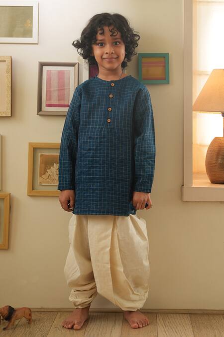 Love The World Today Aparajita Checks Weave Cotton Silk Kurta 
