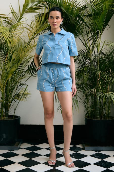 Kay Kay Zaza Studded Shirt & Shorts Co-ord Set 